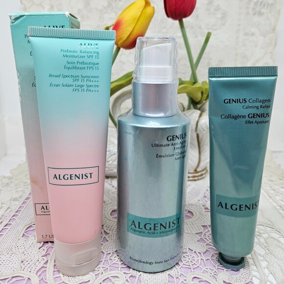 Algenist Genius Collagen Calming Relief, Emulsion, Alive Moisturizer BUNDLE NEW - Picture 2 of 7